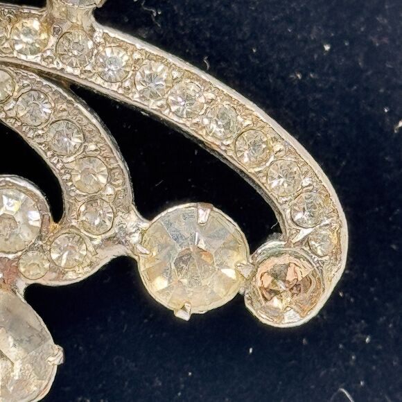 Vintage Joseph Wiesner NY Brooch  Clear Rhinestone Swirl Pin Mid-Century Signed - Picture 6 of 7